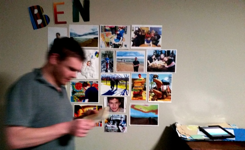 Ben's bedroom wall, decorated by his house's staff.